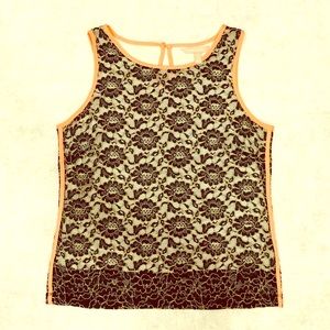 BANANA REPUBLIC Black Lace Blouse w/ Orange Trim